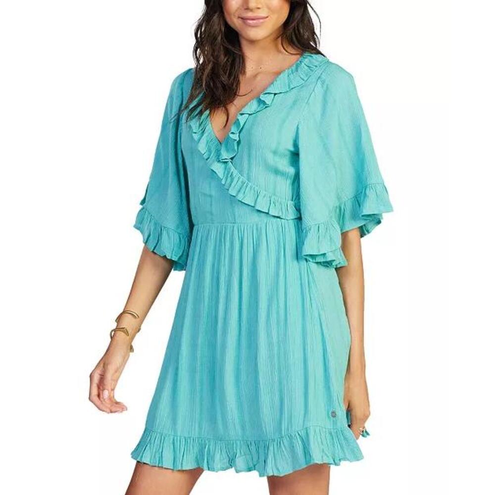 Roxy Second Look Teal Vneck Ruffled Wrap Dress‎ Size XL